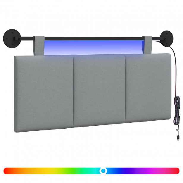 vidaXL Závěsné čelo postele S LED osvětlením Světle šedá Textil