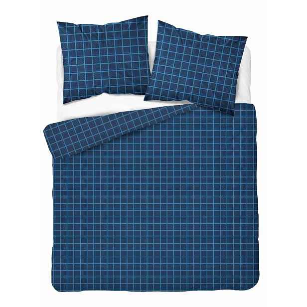 Povlečení Bavlněný Satén 180X200 Home Satin Krara Mřížka Modrá