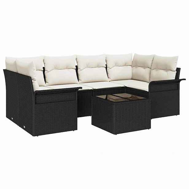 vidaXL Sada zahradních pohovek 7 pcs 6-Seater Černá a krémová
