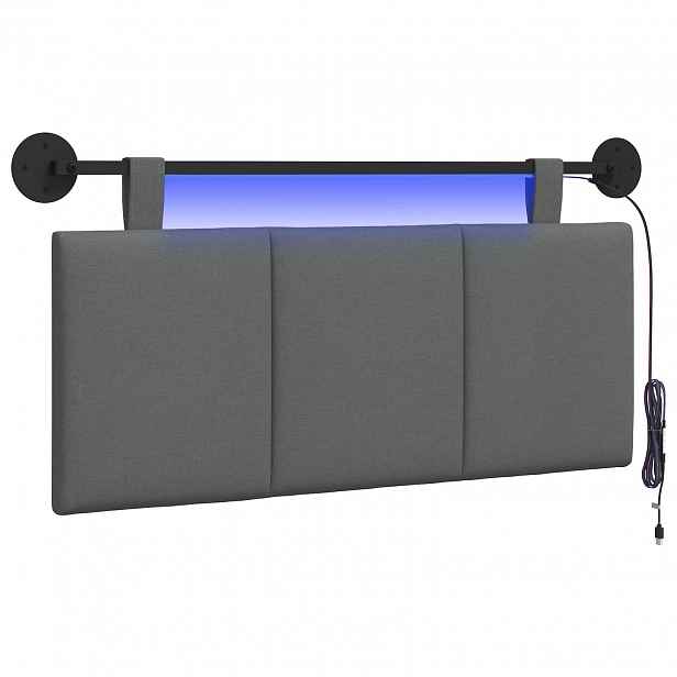 vidaXL Závěsné čelo postele S LED osvětlením Tmavě šedá Textil