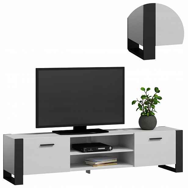 Rtv skříňka Alba 185 cm bílo-černá, stolek pod televizi, velký regál Loft