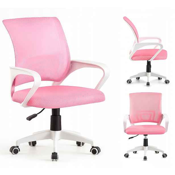 Růžové kancelářské křeslo Otočná ergonomická síťovaná židle pro dívku