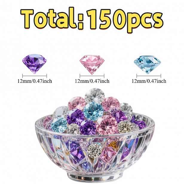 TEMU Velké balení 150 ks růžových, fialových a modrých korálků, ideální pro večírky a jiné příležitosti, diamantové krystaly, korálky do vázy,