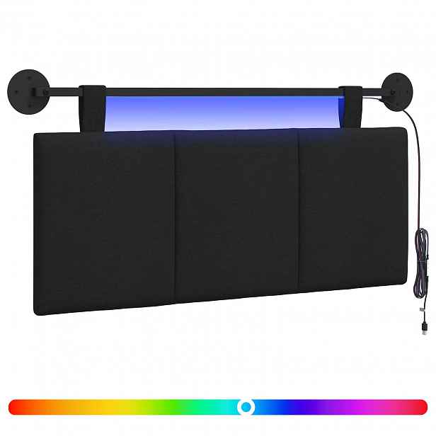vidaXL Závěsné čelo postele S LED osvětlením Černá Textil