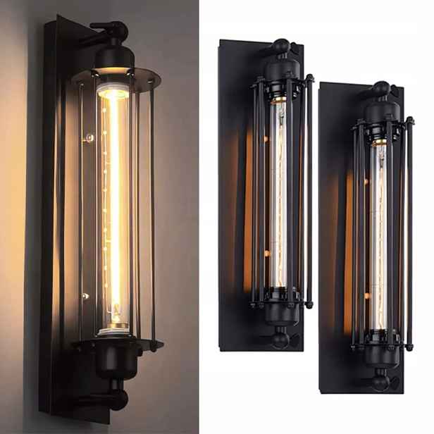 2ks Nástěnné svítidlo Retro černé Loft retro Lampa bílá teplá E27