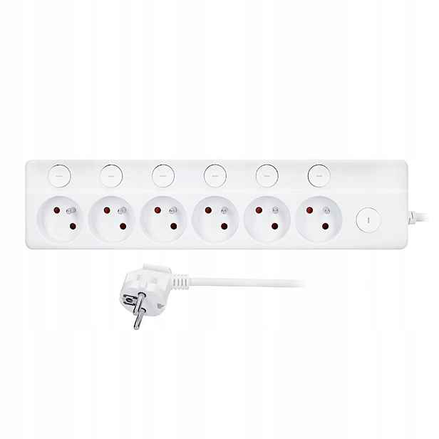 6z prodlužovací přívod, 3m, 3 x 1mm2, bílý, 6+1 vypínač