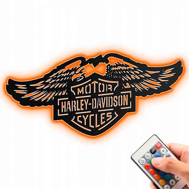 Harley Davidson Eagle logo Dřevěný obraz Noční Lampa Led Dárek dálkové ovládání