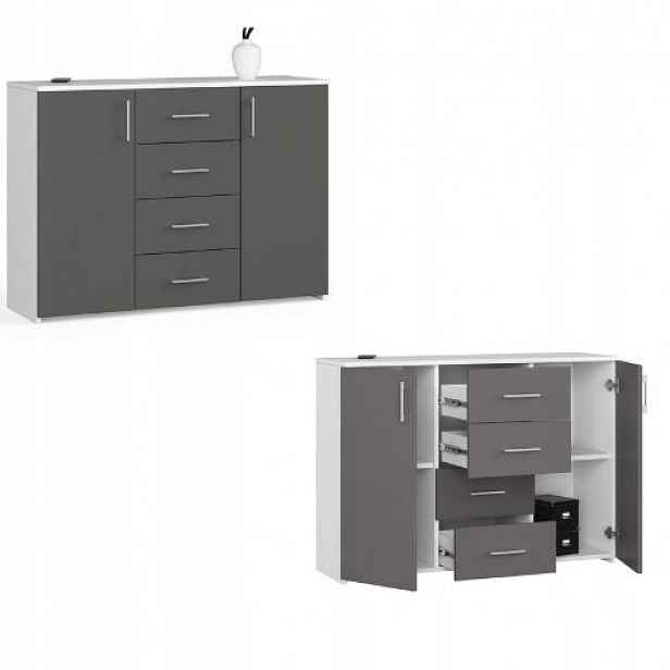 Komoda skříňka K45 110 cm 4 zásuvky bílá-grafit Akd