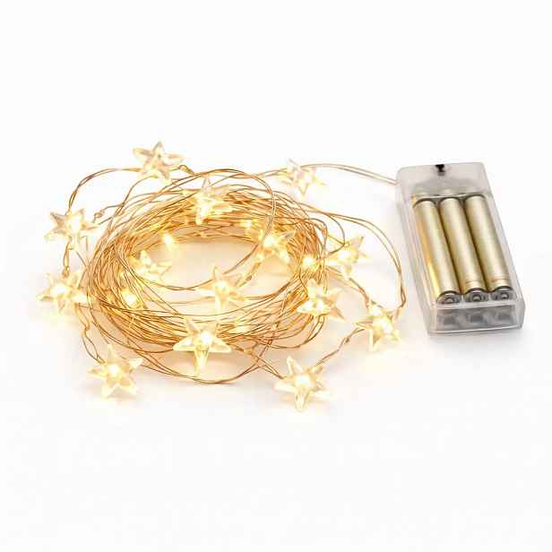 LED světýlka na baterie, hvězdičky, 2,3 m, teple bílá, 20 diod,  drátek, IP20 interiér, 2 × AA