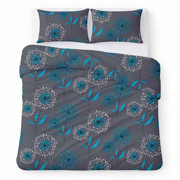 Povlečení bavlněné 200x220 grafitové s tyrkysovými pampelišky Cotton Home