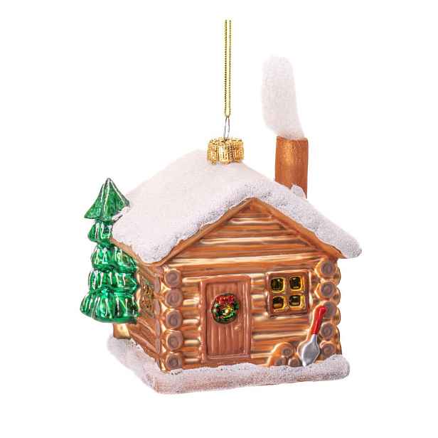 Skleněná ručně vyrobená vánoční ozdoba 10 cm Christmas Cabin – Sass & Belle