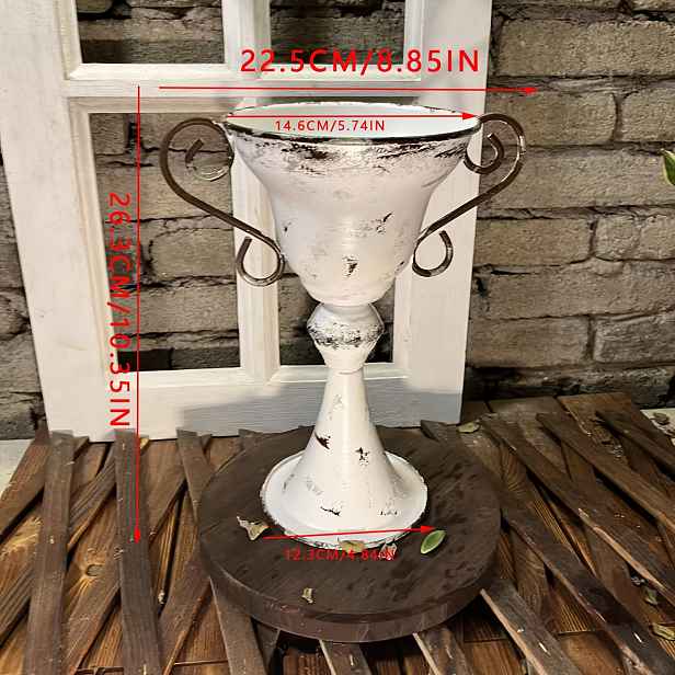 TEMU Bílý venkovní železný vysoký kreativní květináč ve stylu vinné sklenice pro zahradu a rostliny, vhodný na balkon, do domácnosti, pro vnitřní i