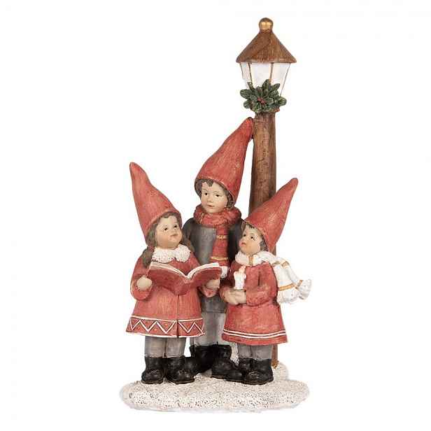 Vánoční dekorace zpívající sbor děti u lampy - 11*8*21 cm Clayre & Eef