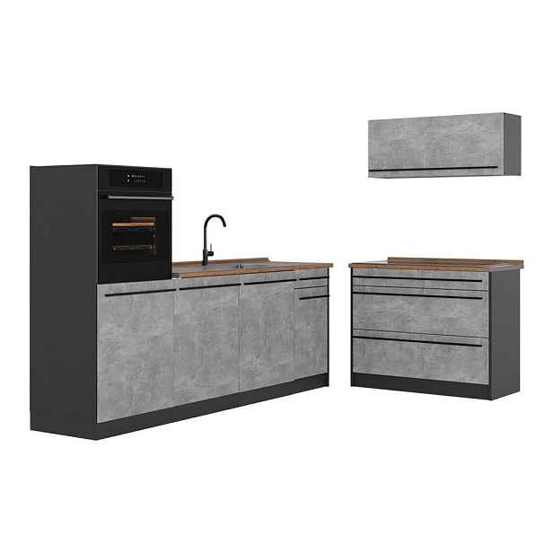 Vicco KUCHYŇSKÝ KOUT R-Line, Beton/Antracit, 220 cm pracovná doska Dub Goldkraft