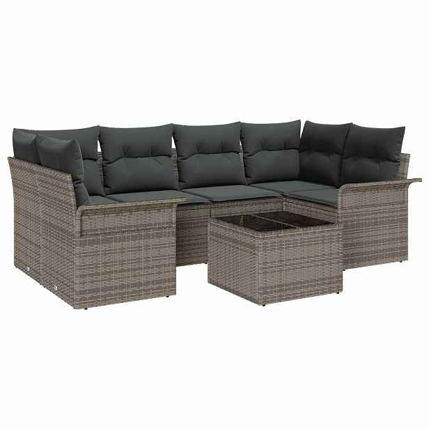 vidaXL Sada zahradních pohovek 7 pcs 6-Seater Šedá polyratan