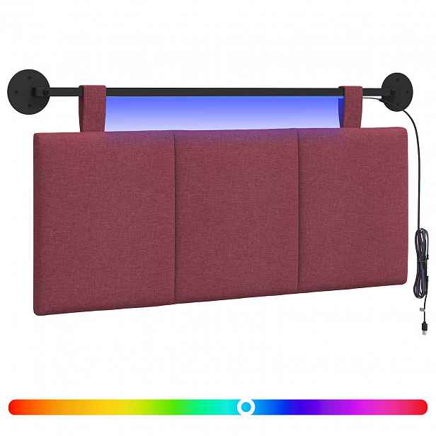vidaXL Závěsné čelo postele S LED osvětlením Víno Červené Textil