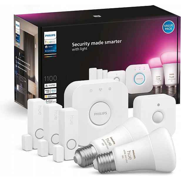 2x Led žárovka E27 Rgb Bridge 3x senzor kontaktu Secure Philips Hue