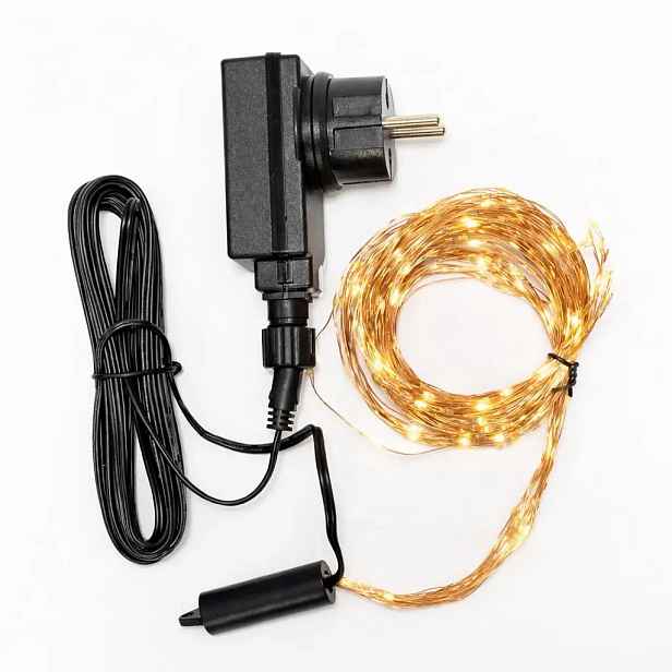 LED světelný řetěz, kapičky, 12 pramenů × 1,5 m venkovní, teple bílá, 180 diod, měděný kabel, IP44, vč. zdroje