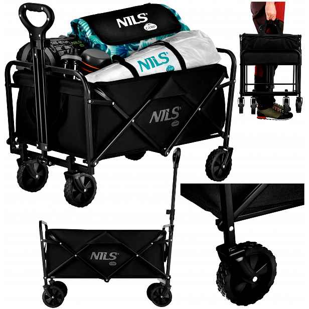 Skládací plážový turistický vozík NC4306 Nils Camp černý, 70 l, do 60 kg