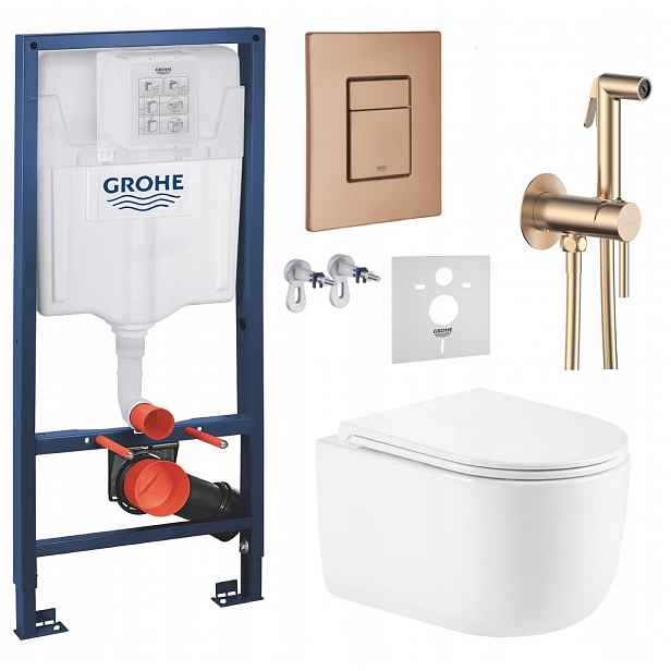 Podomítkový Wc set Grohe s mísou Lesna a tlačítkem měď, baterie měď