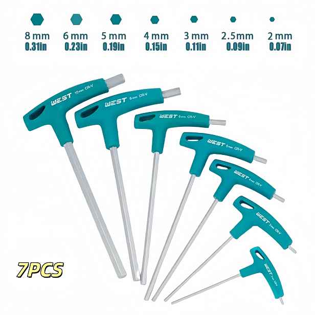 TEMU 7dílná sada T-klíčů/šroubováků s T-rukojetí - Pohodlné držení - 2 mm/2,5 mm/3 mm/4 mm/5 mm/6 mm/8 mm víceúčelové šroubováky s kulovou hlavou -