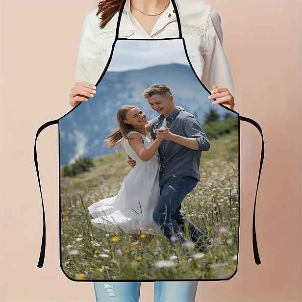 TEMU Personalizovaná zástěra s vlastní fotografií, 1 ks, zástěra, 2D, plochý 2D tisk, zábavný doplněk na vaření, dárek na Nový rok, Valentýna, Den