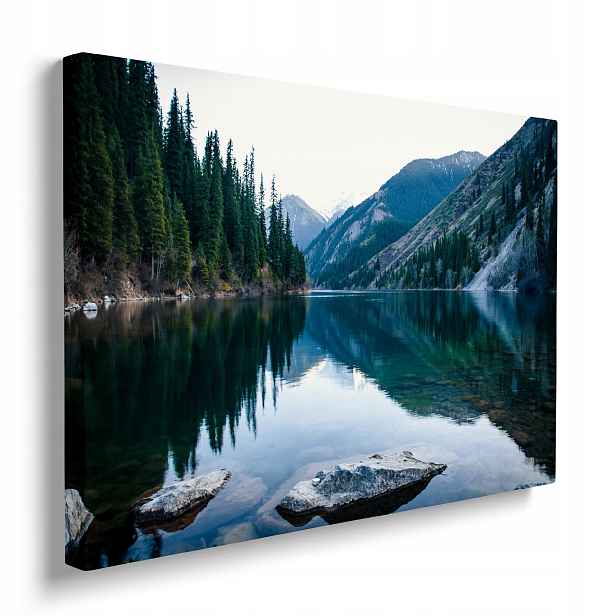 Obraz na plátně Horské jezero les krajina prémiová dekorace 70x50 cm