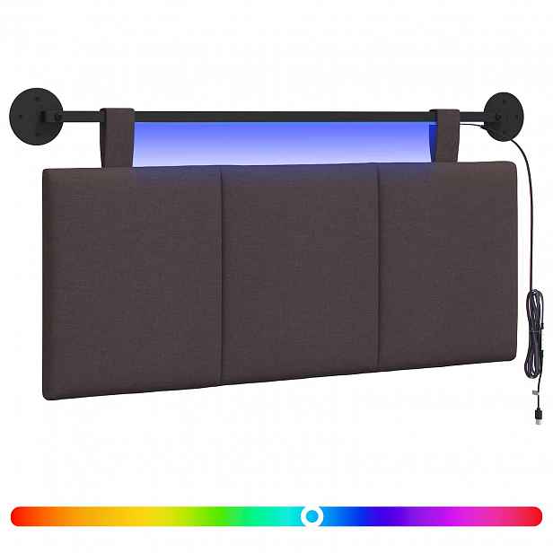 vidaXL Závěsné čelo postele S LED osvětlením Tmavě hnědá Textil