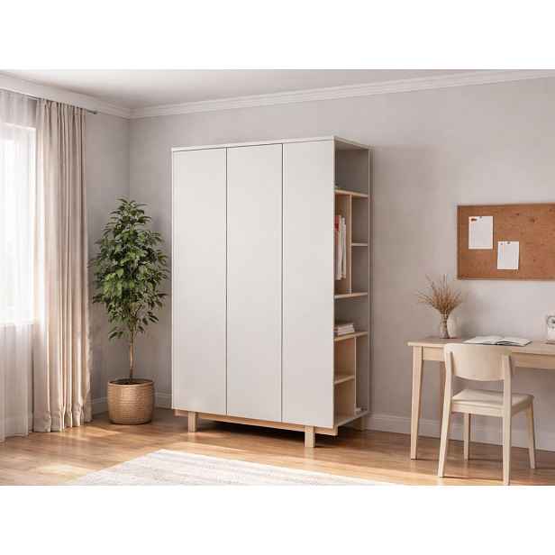 Designová šatní skříň s otevřeným regálem BASIC kašmírová