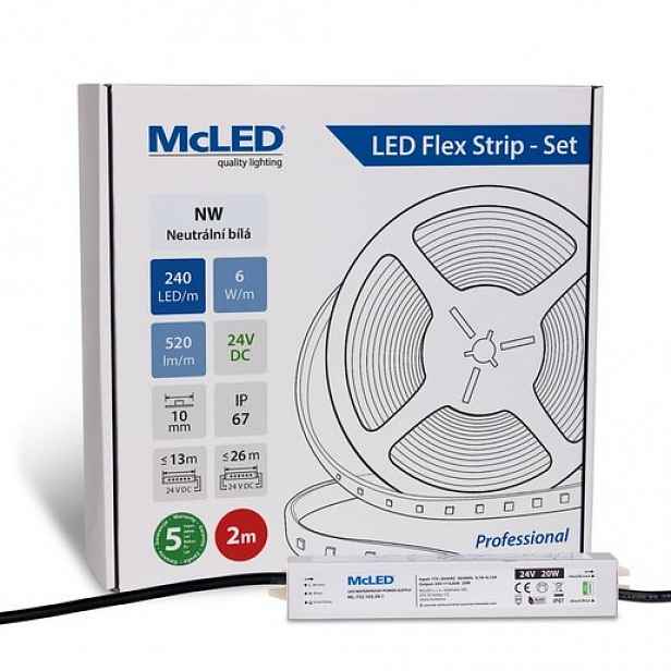 McLED LED pásek - sada 2 m, 240 LED/m, NW, 6 W/m, DC 24V, 520 lm/m, CRI90, IP67, 10 mm, vodič 3 m ML-126.033.90.S02001