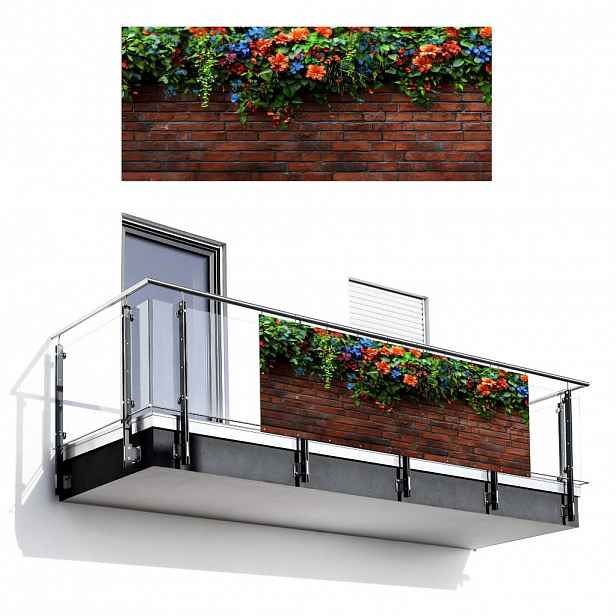 MuchoWow BALKONOVÁ ZÁSTĚNA Květiny - zeď - zelená - oranžová 300x120 cm