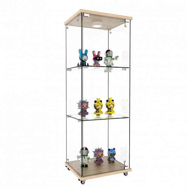 STILVORA VITRÍNA v přírodní barvě, skleněná skříňka s LED osvětlením, do obývacího pokoje a ložnice, 42,5 × 36,5 × 120 cm