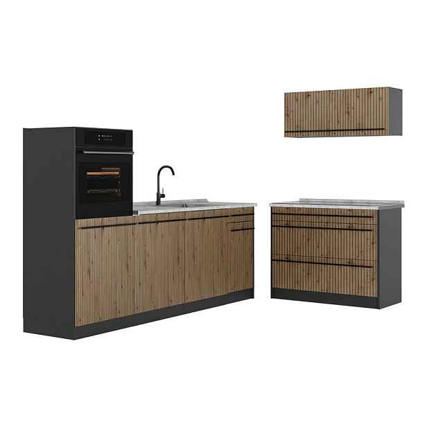 Vicco KUCHYŇSKÝ KOUT R-Line, Řemeslný dub/Antracit, 220 cm bez pracovní desky