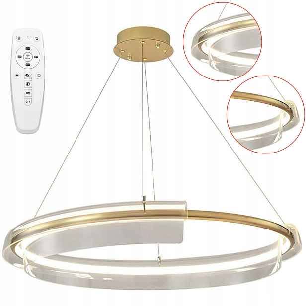 Závěsná Led lampa velká kulatá 58 cm zlatá kartáčovaná stmívačová Dálkový Ovladač