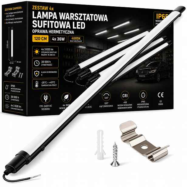 4x Stropní dílenská lampa Hermetické svítidlo Stropní Svítidlo Led IP65 36v 120 cm