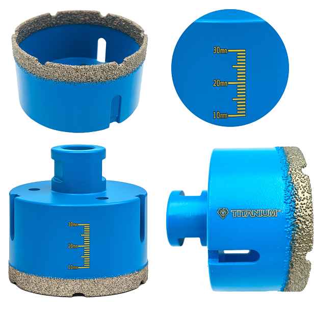 Korunkový Vrták s diamantovou korunkou 75 mm pro gres dlaždic vrták M14 Titanium