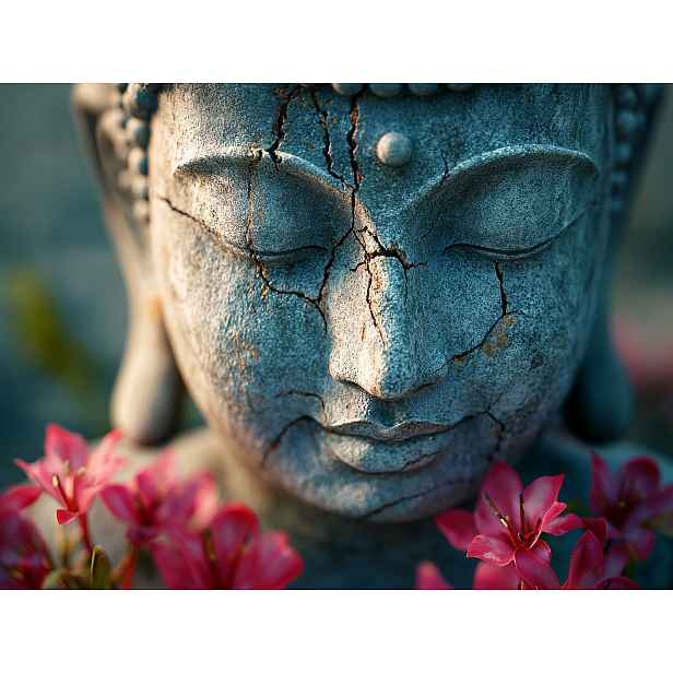Plakát Socha Tvář Buddha Květiny Harmonie Zen 100x75
