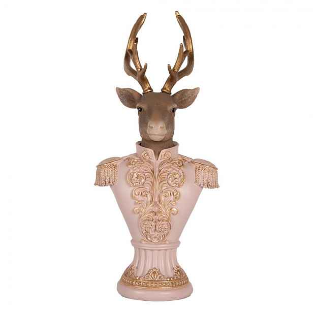 Růžovo-hnědá vánoční dekorace busta jelen Deer - 16*14*36 cm Clayre & Eef