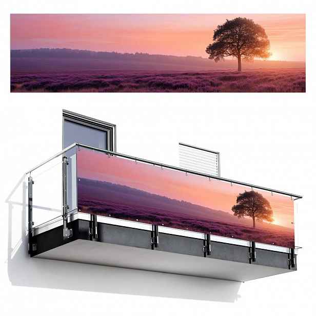 MuchoWow BALKONOVÁ ZÁSTĚNA Strom - vřes - východ slunce 300x80 cm