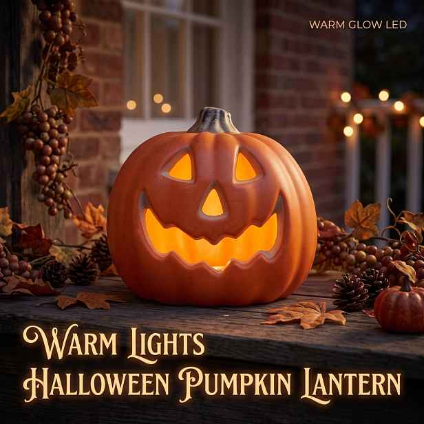 TEMU 2026 Nová Halloweenská LED Svítící Plochá Dýňová Lampa Teplé Bílé Světlo Ambientní Světlo Svítící Dýňová Lebka Svítidlo Halloweenská Vnitřní