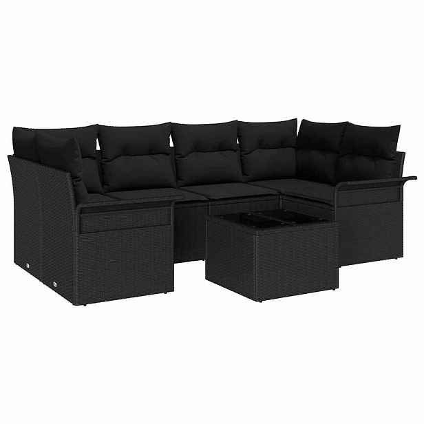 vidaXL Sada zahradních pohovek 7 pcs 6-Seater Černá polyratan