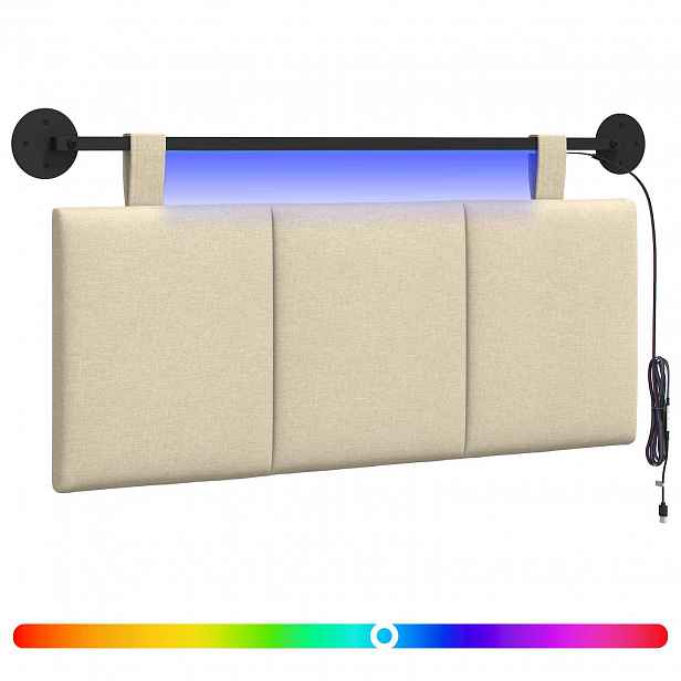 vidaXL Závěsné čelo postele S LED osvětlením Krémová Textil