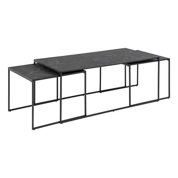 Matně černé konferenční stolky v sadě 3 ks s deskou v dekoru mramoru 60x120 cm Infinity – Actona