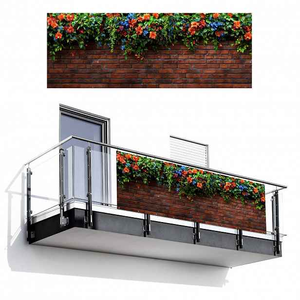 MuchoWow BALKONOVÁ ZÁSTĚNA Květiny - zeď - zelená - oranžová 300x110 cm