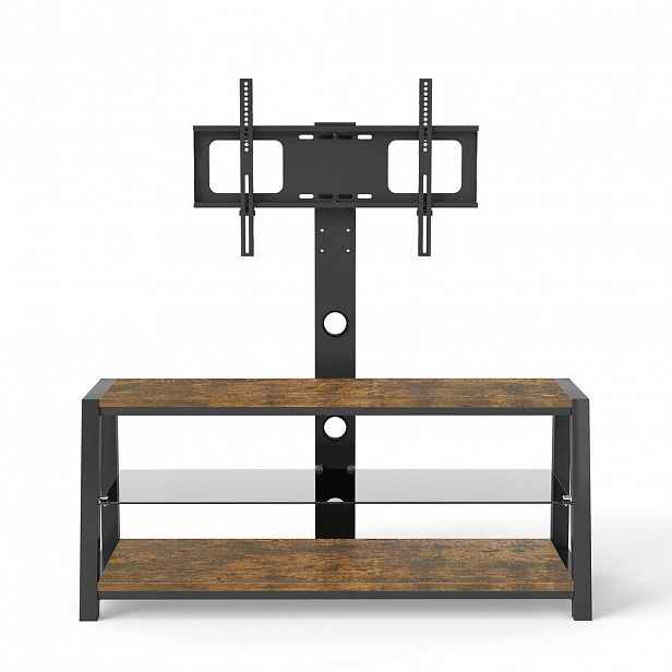STILVORA TV STOLEK v hnědé barvě, dřevěná TV skříňka s černým tvrzeným sklem, do obývacího pokoje, 116 × 42 × 125 cm