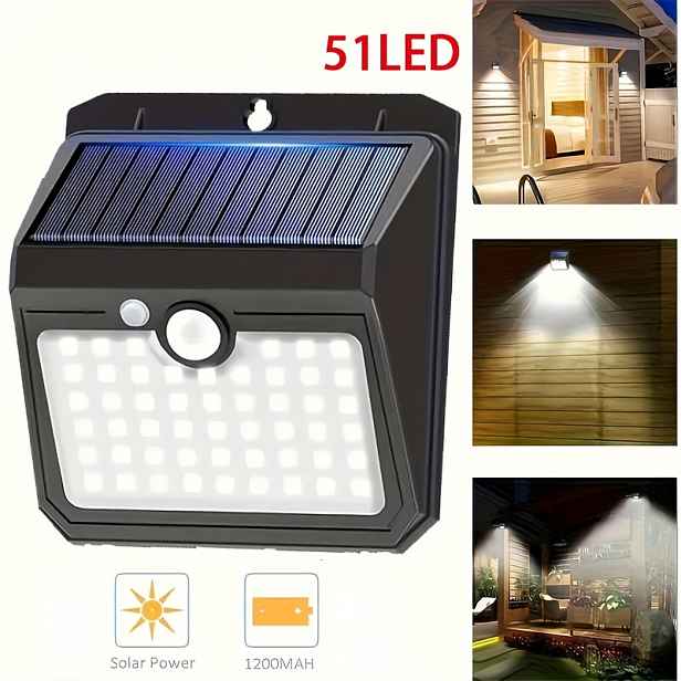 TEMU Venkovní nástěnné svítidlo s pohybovým senzorem | 51 LED solární lampa s pohybovým senzorem | Ip65 venkovní pouliční lampa | 3 režimy provozu |
