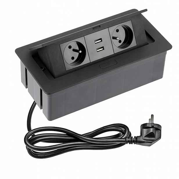 Zatahovací Zásuvka Zapuštěná Do Desky Soft 2xUSB 2x230V Černá
