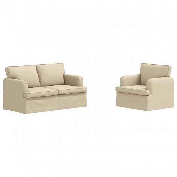 vidaXL Set pohovek 2 ks Krémová textil