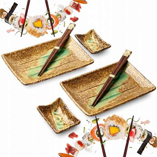 Sada keramiky na sushi Ki Kasshoku hnědozelená pro 2 osoby Edo Japan