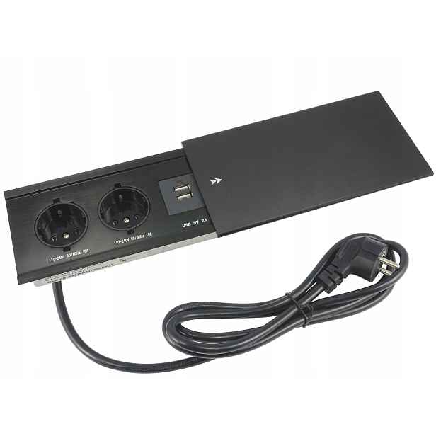 Zapuštěná Zásuvka Zabudovaná Do Pracovní Desky Černá 2x250V 2xUSB IP20